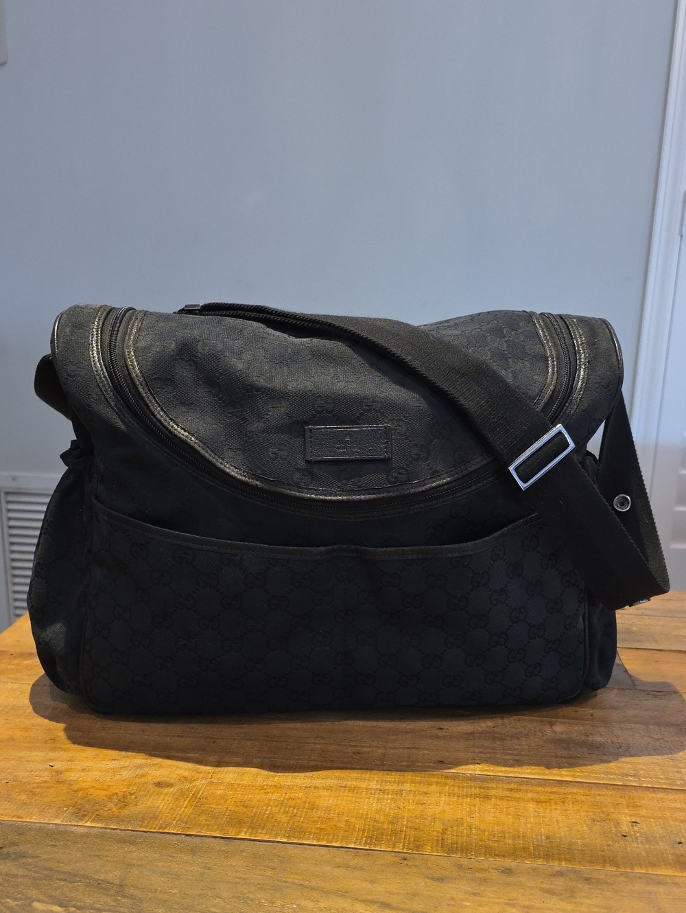 Gucci Black Monogram Diaper Messenger Crossbody Bag